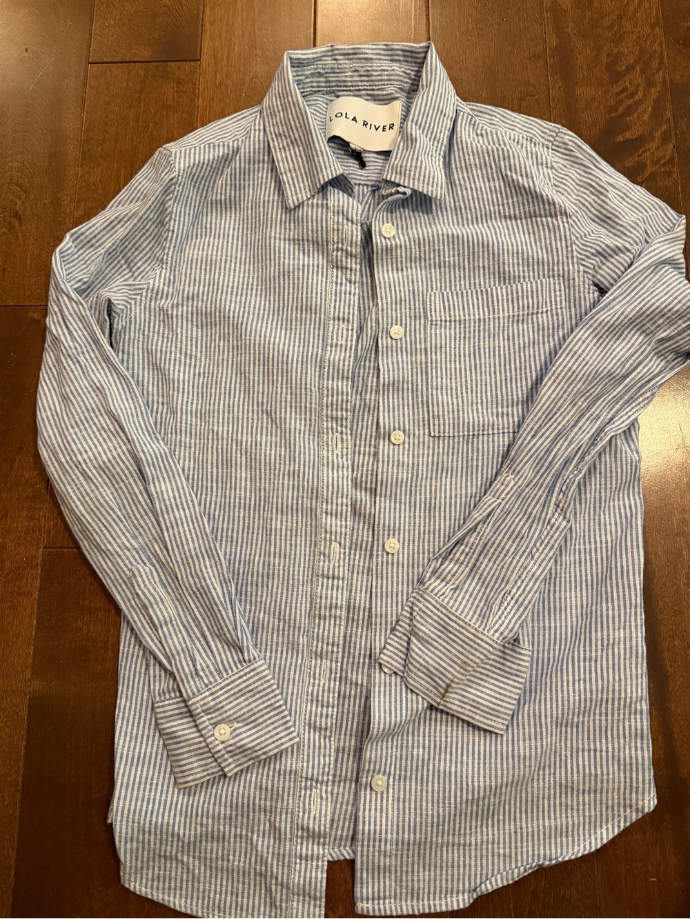 Woman’s Lola River Blue & White Striped Button-Up Shirt Sz XS